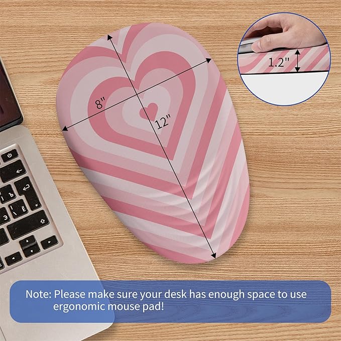 Mouse pad Ergonomic Mouse Pad with Memory Foam Wrist Rest Support and Lycra ClothStepped-Wedge Design Gamepad Mat Rubber Base for Laptop Computer（Pink Heart）
