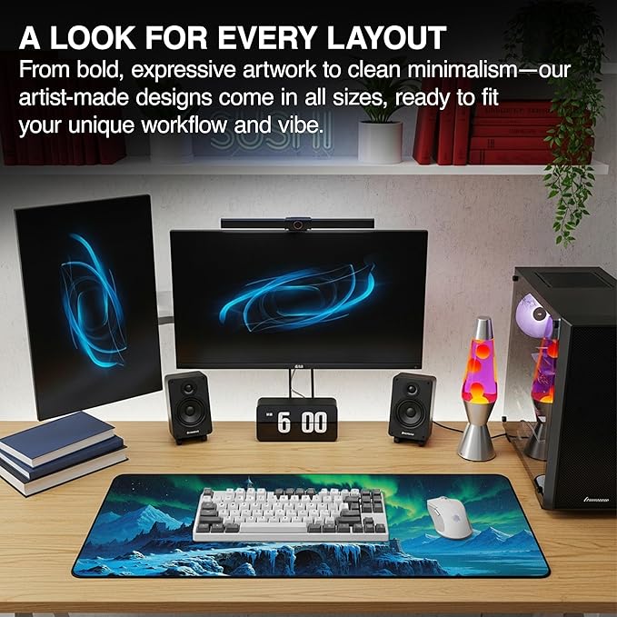 MPCO. Dark Fantasy Large Gaming Desk Pad - 36 x 17 Duraglyde Fabric Whispers of the Northern Sky Desk Mats - Non-slip Washable Smooth Glide for Precision Gaming &amp Work
