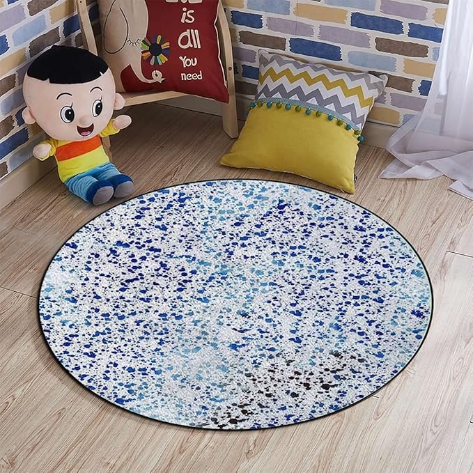Abstract Soft Round Area Rug for BedroomCircle Rug Shaggy Floor Mat for PlayroomTeen Room Decor for Girls Boys Splattered Paint DropsPurple White Diameter 43.3 in