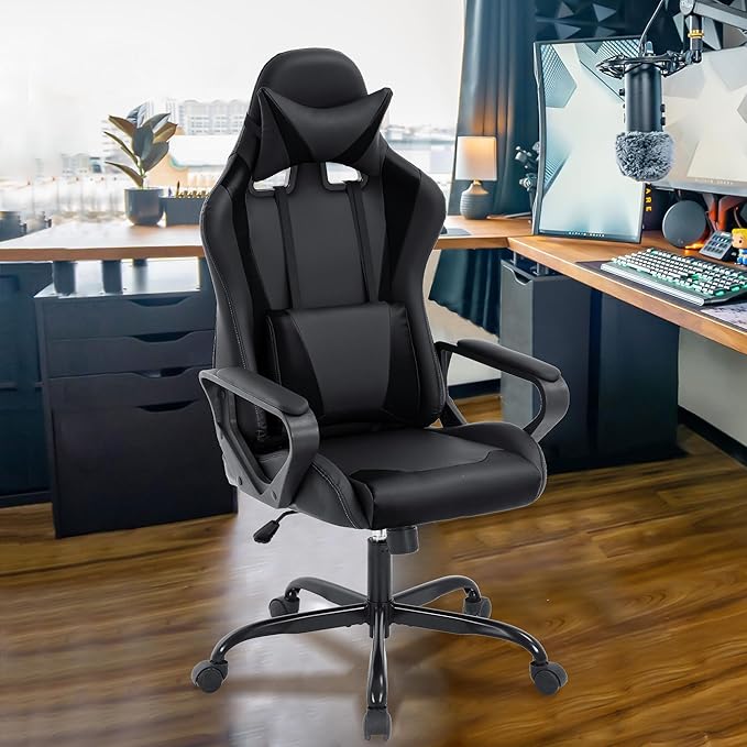 Gaming Chair High Back PU Leather Gaming Chairs Computer Chair with Armrest Headrest and Lumbar Support for Kids Teen Adults Men Women Height Adjustable Gamer Chair Computer Chairs for Adults