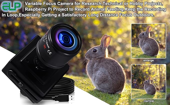 ELP Sony IMX323 Sensor Low Light Mini USB Camera with Microphone Manual Zoom 2.8-12mm Lens H.264 0.01LUX UVC USB2.0 Video Webcam Home Surveillance PC Camera for Laptop Computer Raspberry Pi