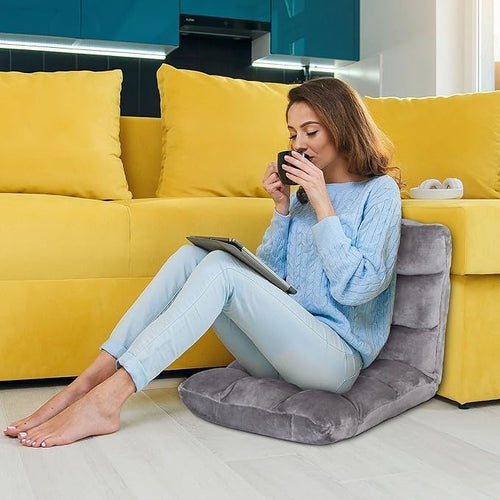 14-Position Adjustable Floor Gaming Chair Foldable Memory Foam Armless Sofa Seat Couch Recliner with Comfy Back Support for Working Meditation Reading Grey