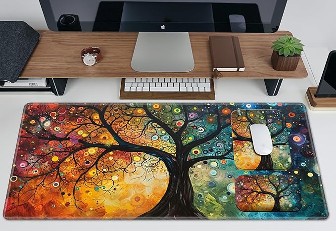 Wrist Rest Pad Small Mouse Pad and Office Desk Mat Set 3 in 1 Desk Pad 11.8 x 23.6+Mousepad +Mouse Wrist Rest with Ergonomic Design Non-Slip for Home Gaming Computer Starry Trees