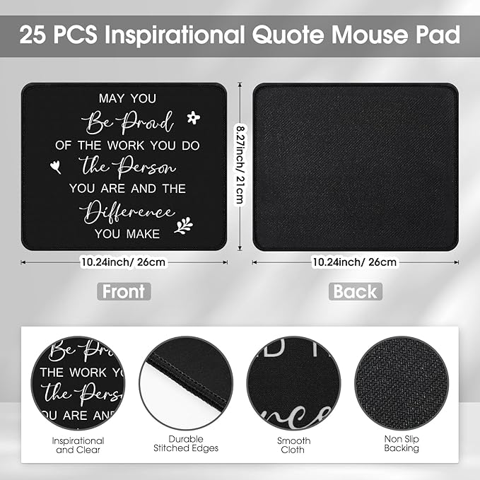 Seajan 25 Pcs Employee Appreciation Gift Bulk Mouse Pad Bulk Inspirational Computer Mouse Pad Gift for Social Worker Volunteer Teacher Nurse 8.27 x 10.24'' (Be Proud)