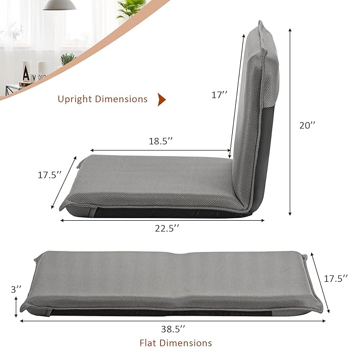 S AFSTAR Adjustable Floor Chair Cushioned Lounger Recliner with 6-Position Comfortable Back Support &amp Thick Padded Lazy Sofa Floor Gaming Chair Floor Seat for Gaming Reading Meditation (Grey)