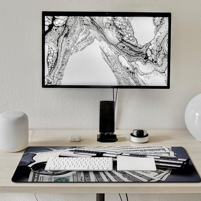 Gun &amp Money Mouse Pad Large Desk Mat Extended Keyboard Mouse Pad with Non-Slip Base and Stitched Edge Mouse Mat Desk Pad 36x16 Mouse Pads for Desk Home Office Gaming
