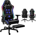 TBQATNTS Gaming Chair with Massage and SpeakersErgonomic Video Gaming Chair with Footrest and Lumbar SupportRGB Racing Gaming Chair Computer Chair for Adults and Teens 400lb.Black