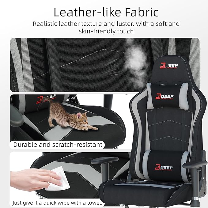 Gaming Chair High-Back Ergonomic Computer Chair Adult Lumbar Support Breathable Fabric Office Chair 3D Independent Armrests。(1005-gray)