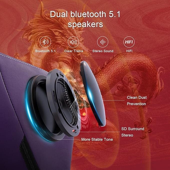 GTPLAYER Gaming Chair with Bluetooth Speakers and Footrest Dragon Series Video Game Chair Heavy Duty Ergonomic Chair Esports Gaming Chair Computer Office Desk Chair (Purple)