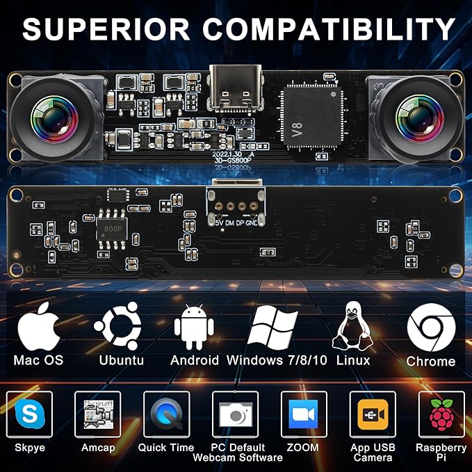 ELP 210fps Monochrome Global Shutter USB Camera Module - Dual Lens Synchronization B/W Web for PC 800P 120fps Lightburn USB2.0 OmniVision OV9281 Binocular (83 No Distortion Lens)