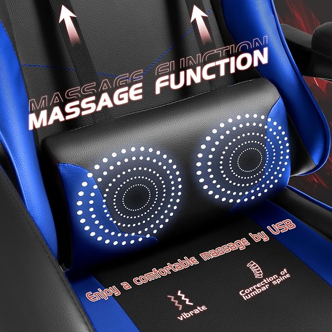 Shahoo Gaming Chair with Footrest and Massage Lumbar Support Video Game Chairs Height Adjustable Seat with Headrest for Office or Bedroom Study Room Dark Blue