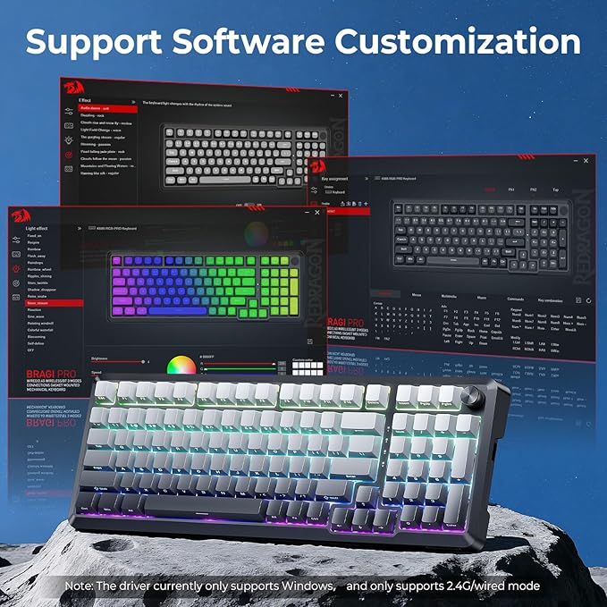Redragon Wireless Mechanical Keyboard with KnobGasket StructureTri-Mode BT5.0/USB-C/2.4GHz Hot Swappable KeyboardCreamy SoundRGB Backlit PBT Keycaps Computer Gaming KeyboardsK688SP
