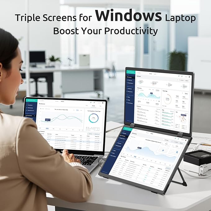 Portable Dual Monitors 15.6 1080P Dual Laptop Screen Extender Foldable Second Monitor Plug &amp Play with No Driver Needed Ideal for Home &amp Office Work with Wins Laptop