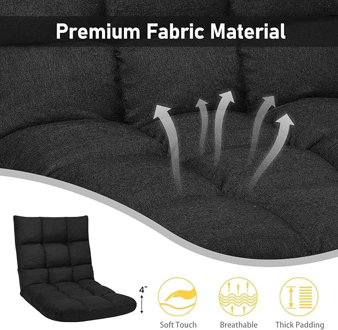 MAT EXPERT 14-Position Floor Chair Floor Gaming Chair w/Resilience Sponge Alloy Steel Frame Padded Bed Couch Recliner Floor Chair with Back Support for Reading Meditating (Dark)
