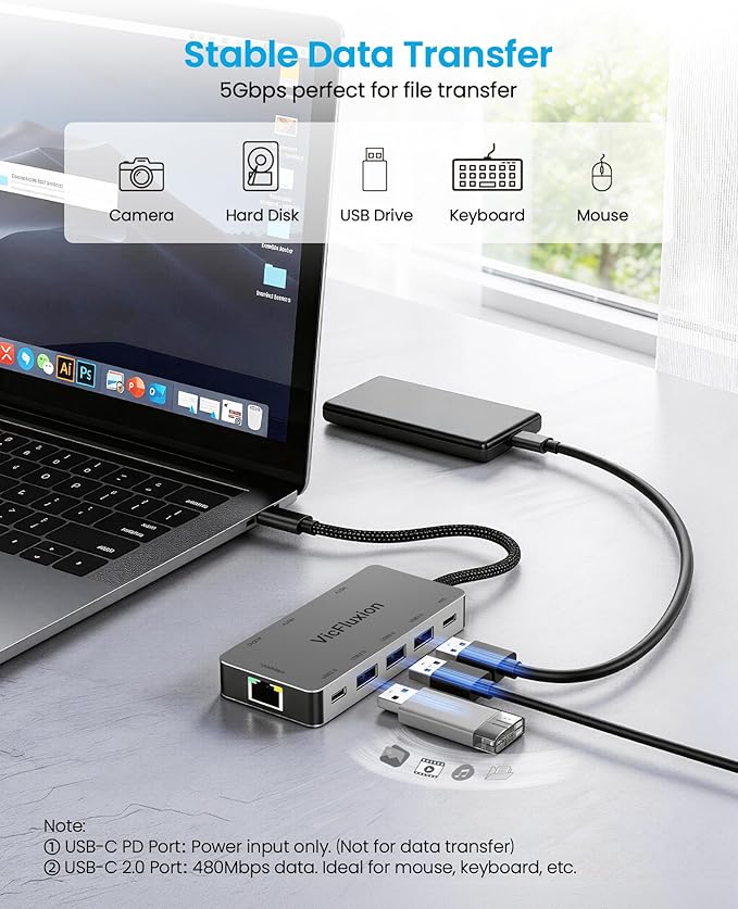 USB C Docking Station Dual Monitor 9-in-1 USB Hub with 2 HDMI 4K@60HZ 1×1000Mbps Ethernet 3× USB 3.0 1× Type C 1× PD Charging 1×3.5mm Audio HDMI Adapter for Laptops/Computer/Tablets/Mac/Windows