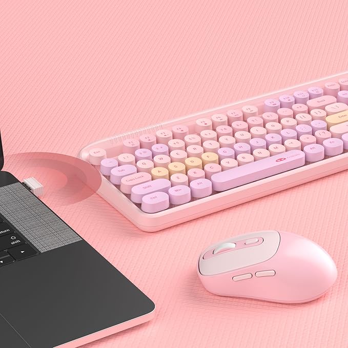 MageGee Wireless Keyboard and Mouse Combo Round keycaps Retro Typewriter Keyboard 104 Key Full-Sized Keyboard Automatic Power Saving 2.4GHz Wireless Connection for Mac/Windows/PC