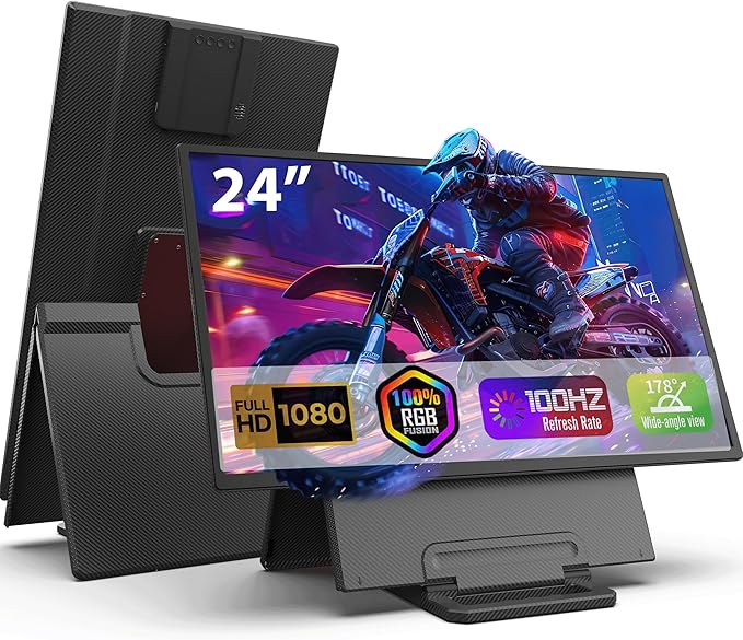 24 Large Portable Monitor 1080P FHD 100Hz IPS Monitor Height-Adjustable &amp Rotatable Screen(Horizontal/Vertical) Built-in Speakers Requires Wall Outlet Travel Monitor for Laptop / MacBook / P
