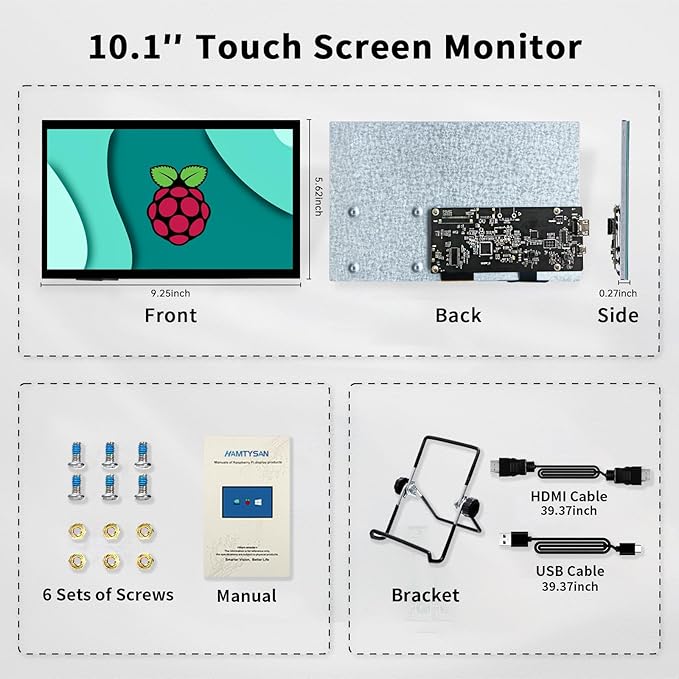 Raspberry Pi Touchscreen10 Inch Monitor HDMI1024×600 Mini Monitor16:9 IPS Screen Small Portable Display for Raspberry Pi 400/4/3/2/Zero/B/B+ Jetson Nano Win11/10/8/7
