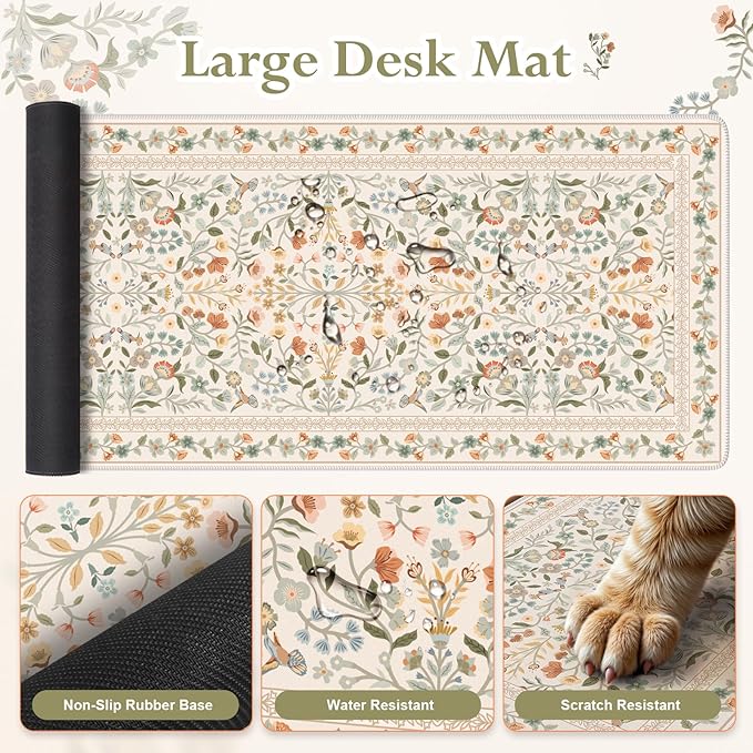 iLeadon Ergonomic Mouse Pad with Wrist Rest Non Slip Mouse and Keyboard Pad Cute Desk Pad Mat Sets Extra Large Desk Cover Mat with Coaster for Women Home Office (Beige)
