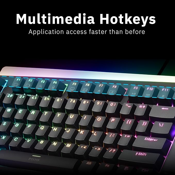 iRocks K71R Wireless RGB Mechanical Gaming Keyboard Switches BrownPBT 107 Keys NKRORGB BacklitPro Keyboard for Gaming and WorkDual Interface Wireless &amp Wired Windows Laptop PC MacBlack