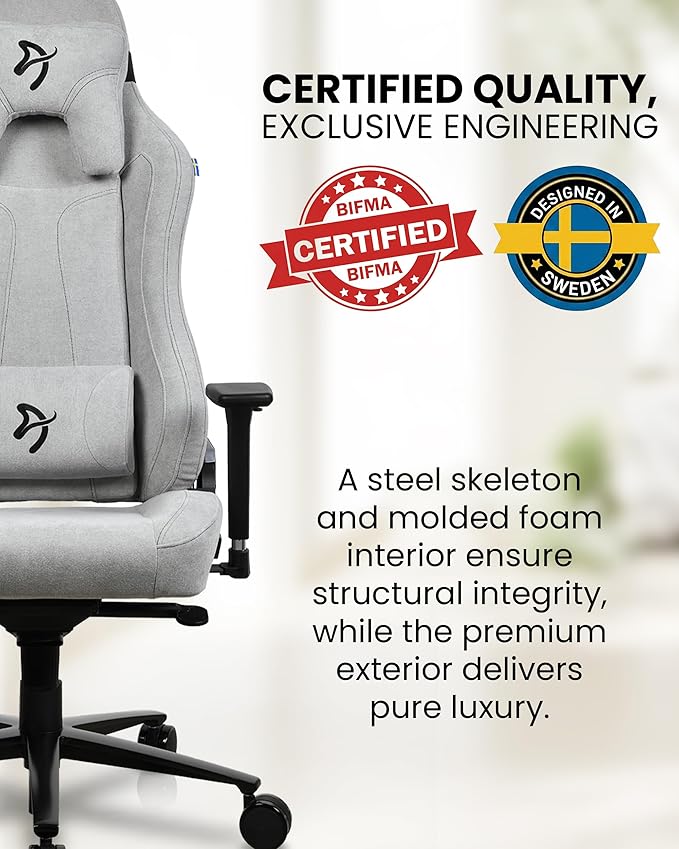 Arozzi Vernazza Soft Fabric Durable Upholstery Ergonomic Office and Gaming Chair with High-Level Features Like 3D Armrests and a Pro Mechanism Along with Soft Neck &amp Lumbar Support Pillows-Light G