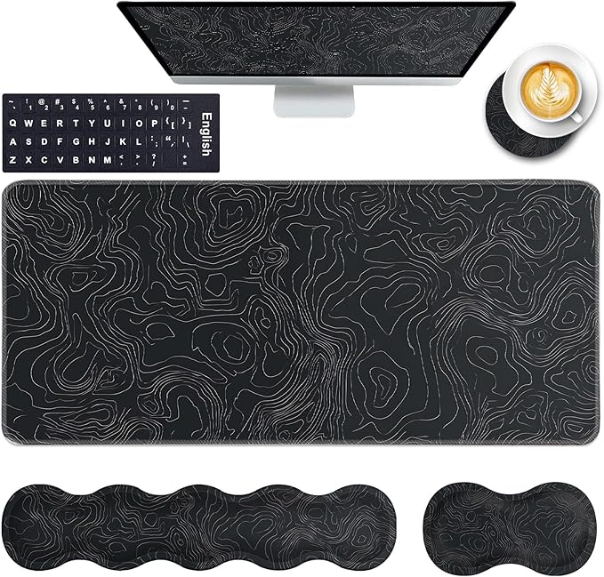Keyboard Wrist Rest and Mouse Pad with Wrist Support Set Ergonomic CoasterMemory FoamEasy Typing Pain ReliefLarge XL Desk Mat 31.5x 11.8Topographic Contour