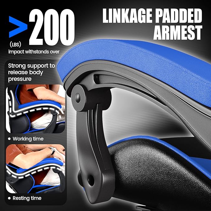 Bigzzia Gaming Chair Computer Game Chair with Lumbar Support Comfortable Video Game Chairs for Adults Kids Racing Style Gamer Chair with 360°-Swivel Seat and Headrest（Blue）