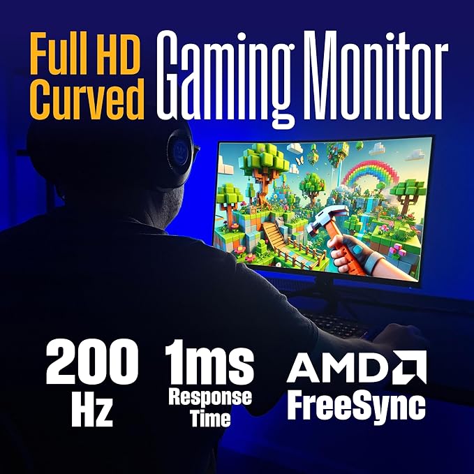 Westinghouse 27 Inch Curved Full HD Gaming Monitor 200Hz AMD FreeSync Support Low Motion Blur 1500R Curve 1920 x 1080 for PC Games with Built in Speakers DisplayPort 2X HDMI