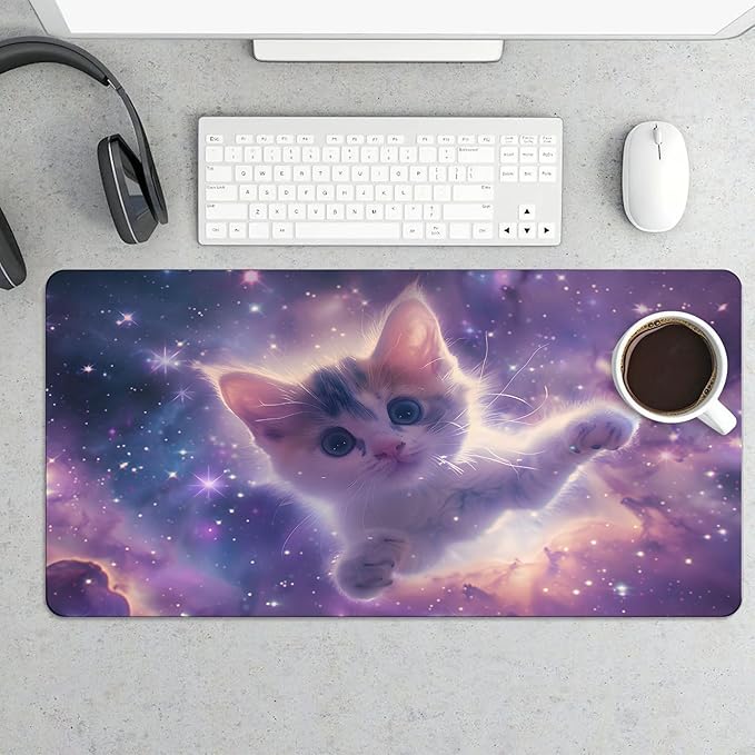 XXL Gaming Mouse Pad Animal Galaxy Cat XXL Gaming Mouse Pad Large Desk Mat Protector for Desktop Anti-Slip Rubber Extended Computer Keyboard Mat Writing Pad for Work Office 15.7 * 35.4 inB-1770