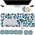 Bxgolkgd Desk Mat SetMouse Pad with Keyboard Wrist Rest &amp Mouse Wrist RestWave-Shaped DesignNon-Slip Rubber BaseErgonomic Desk Mat for HomeOfficeGamingBlue Leopard Print