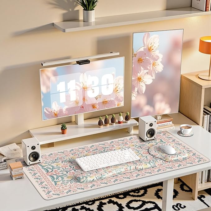 iCasso Desk Mat Large Mouse Pad Wrist Support Set XXL Large Mousepad + Keyboard Wrist Rest+Mouse Wrist Rest+Coastert with Ergonomic Design for Home Office Computer