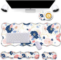 Bxgolkgd Desk Mat SetMouse Pad with Keyboard Wrist Rest &amp Mouse Wrist RestWave-Shaped DesignNon-Slip Rubber BaseErgonomic Desk Mat for HomeOfficeGamingAbstract Flowers