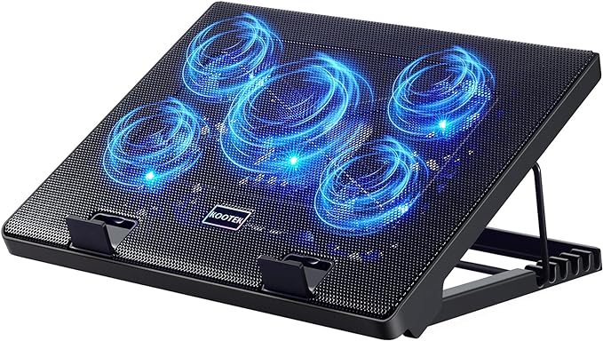 Kootek Laptop Cooling Pad Laptop Cooler with 5 Quiet Fans for 12-17 Computer PC Notebook Gaming Laptop Fan Height Adjustable Laptop Cooling Stand Laptop Accessories Blue