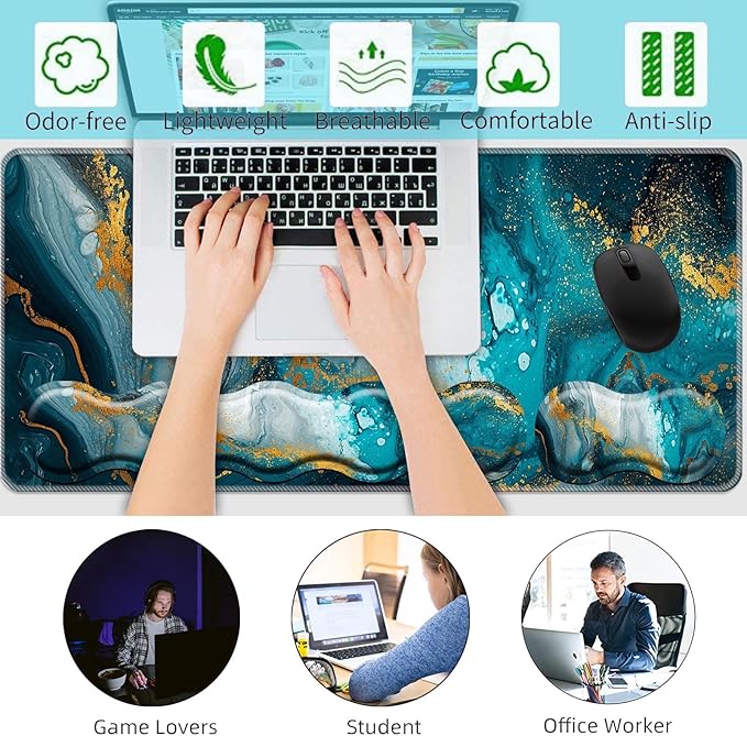 Keyboard Wrist Rest+Mouse Wrist Pad+Desk Pad SetMemory Foam Ergonomic Easy Typing Pain Relief for Computer Laptop Office Home - Marble