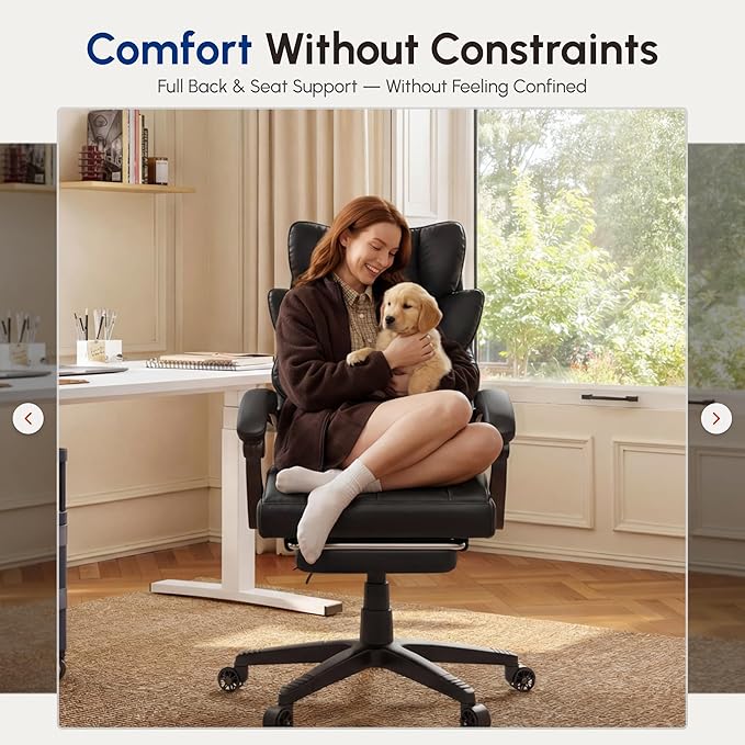 Dowinx Big and Tall Office Chair with Pocket Spring CushionHigh Back Computer Gaming Chairs with Linkage ArmrestsExecutive Desk Chairs with FootrestPU Leather-Black