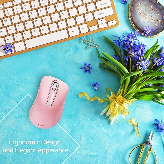 memzuoix 2.4G Wireless Mouse Cordless Computer Mice Wireless Mouse for Laptop Desktop PC MacBook- 2 Pack (LED Rechargeable Wireless Mouse+ Pink Wireless Mouse)