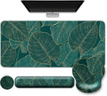 Mouse Pad + Desk Mat + Keyboard Wrist Rest + Coaster 4 in 1 Set Cute Ergonomic Large Gaming Mousepad with Wrist Rest Support Desk Pad for Computer Laptop Office Home Decor-Leaves 2