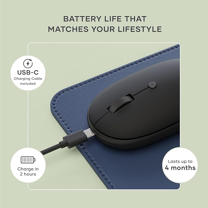 Satechi OntheGo Bluetooth Mouse with USB C Rechargeable Battery Connect up 3 Devices Compact and Portable Wireless Mouse for Laptop Computer Tablet – Black