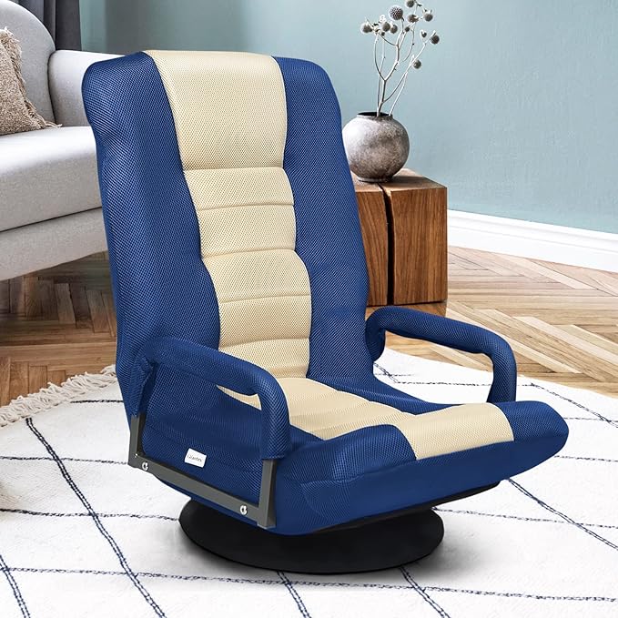 S AFSTAR Floor Gaming Chair Swivel Foldable Chair with Armrest &amp 6-Position Adjustable Backrest Folding Rocker for TV Reading &amp Home Office (Blue)