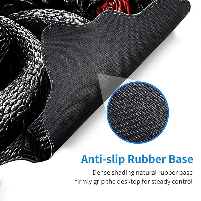 Desk Mat Mouse Pad with Wrist Rest 4-in-1 Large Mouse Pads for Desk Ergonomic Mouse Pad and Keyboard Wrist Rest Gaming Keyboard Mat for OfficeSnake and Roses