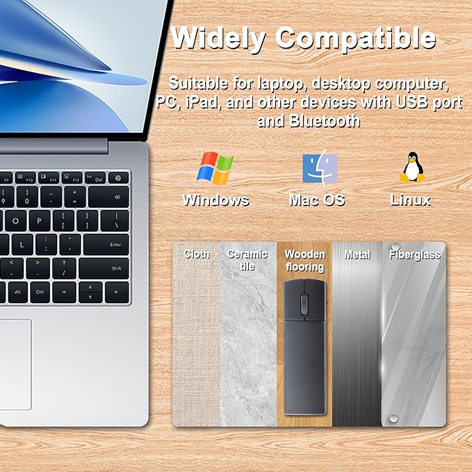 Wireless Mouse Bluetooth Mini Silent Dual-Mode 2.4GHz &amp Bluetooth Computer Mice with Case Lightweight Rechargeable Portable Small Wireless Mouse for Laptop PC Desktop MacBook Tablet Kids Gift Bla