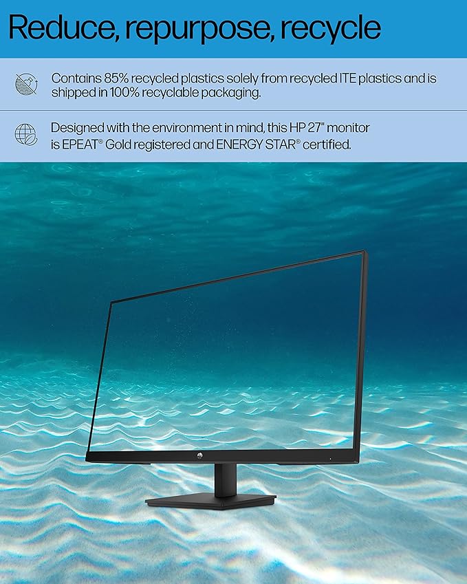 HP M27ha FHD Monitor - Full HD Monitor (1920 x 1080p) - IPS Panel and Built-in Audio - VESA Compatible 27-inch Monitor for Comfortable Viewing with Height and Pivot Adjustment - (22H94AA#ABA)