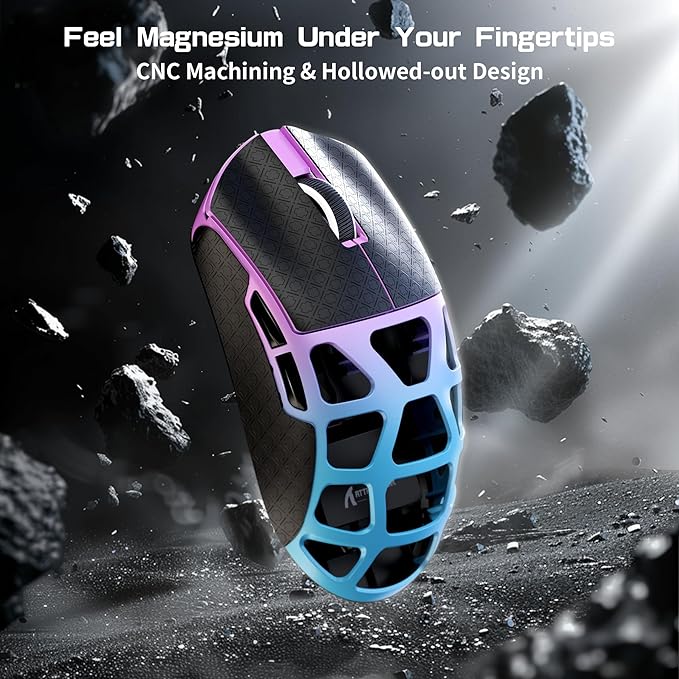 FELICON x Attack Shark R3 Magnesium Alloy Wireless Gaming Mouse 46g Ultra-Lightweight Skeletal Shell PAW3395 26K DPI 8K Polling Tri-Mode 2.4G/BT/Wired for PC Mac Laptop - Purple &amp Griptape