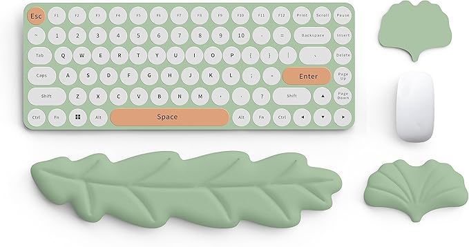 Keyboard Wrist Rest Pad Set Leaf Shape PU Leather Memory Foam Wrist Cushion SupportMouse Wrist Rest PadNon-Slip Wrist Support for Easy Typing Pain Relief Green Leaf