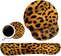 Keyboard Wrist Rest and Mouse Wrist Rest Pad Set with Coasters Ergonomic Support Non-Slip PU Base Easy Typing and Relieve Wrist Pain Perfect for Home Office Working Studying Leopard Print