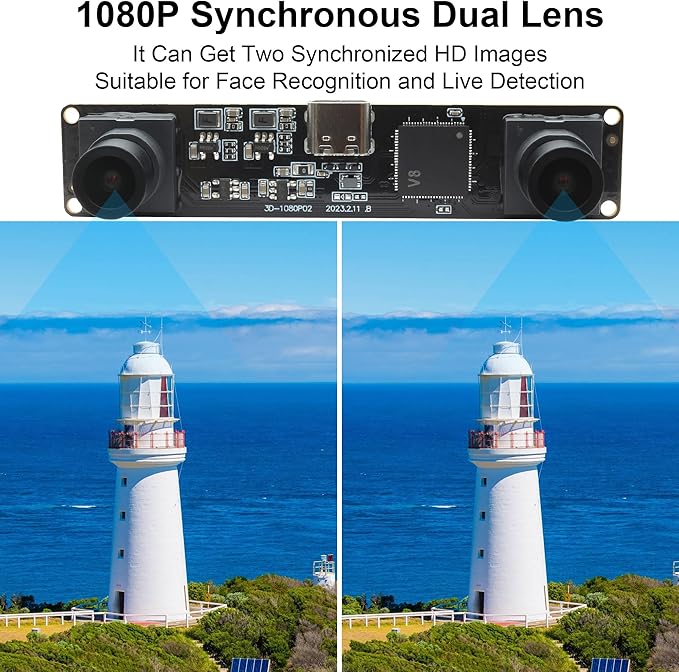 MMlove USB Stereo Camera Synchronous Dual Lens 1080P 60FPS Camera Module 4MP 3D Webcam 117° Wide Angle View Lightburn Webcam USB2.0 Plug &amp Play for VR Face Recognition StreamingPC/Laptop/Raspberr