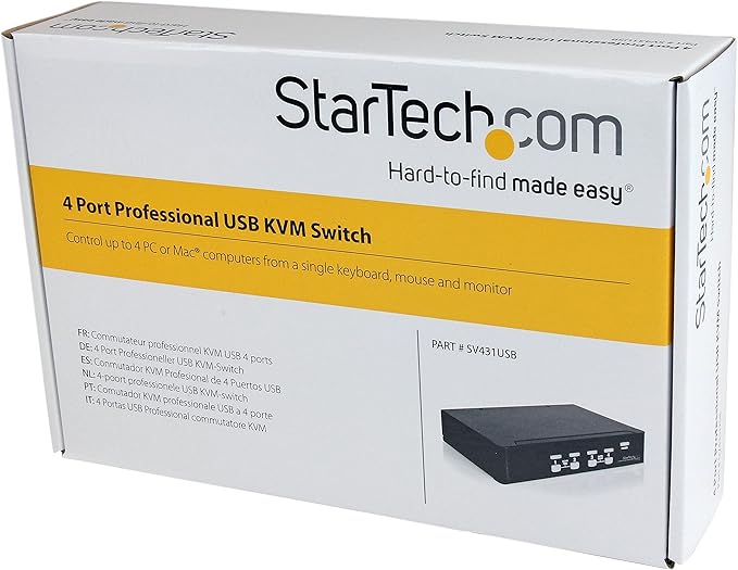 StarTech.com 4 Port Professional VGA USB KVM Switch with Hub - 1U Rack-mountable KVM Switch  TAA (SV431USB)