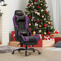 Massage Gaming Chair w/Footrest Video Racing Chair PC High Back Desk Computer Chair PU Leather Recliner w/Headrest and Lumbar Pillow Purple