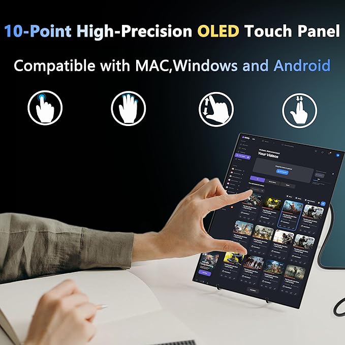 13.3” 1080P OLED Portable Monitor Touchscreen 100000:1 contrast ratio 500 nits brightness Display Built-in Stand Speakers HDR Portable ScreenTravel Monitors for Laptop Mac PC Phone PS4/5 Xbox Switch