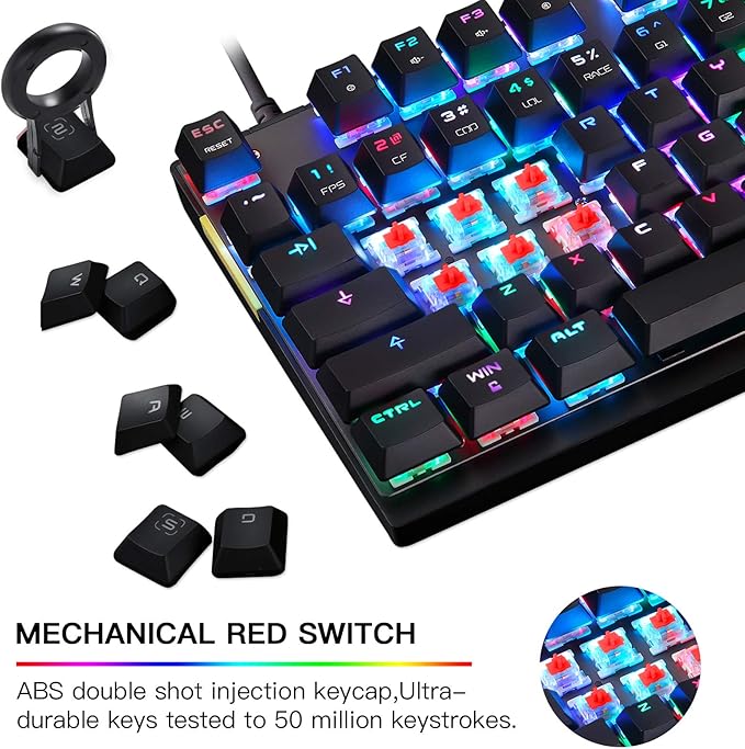 MOTOSPEED Professional Gaming Mechanical Keyboard RGB Led Backlit Wired with Anti-Dust Proof Switches for Gaming Keyboard for Mac &amp PC (Black 87 Key Red Switches)